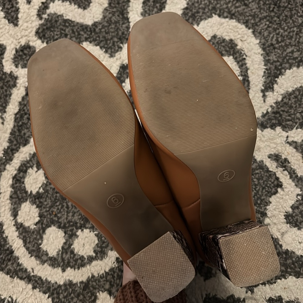 Faux Leather Mules with Snake Print Heel - Picture 5 of 9